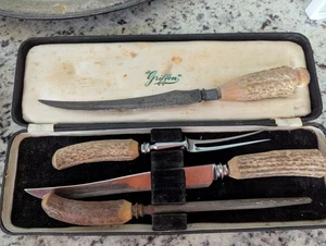 Frühes 20. Jh. Griffon Sheffield England Hirschgriff Schnitzset - Bild 1 von 7