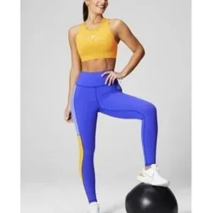 Fabletics Women's On the Go Powerhold Blue and Yellow Leggings Size M NWT Yoga - Picture 1 of 9