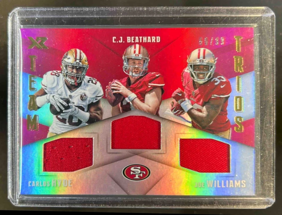 2017 Panini XR C.J. Beathard Carlos Hyde Joe Williams Team Trios Jersey #/99 - Image 1 of 2