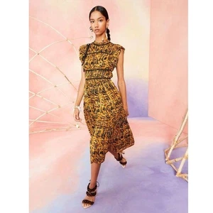 Ulla Johnson Amari Kleid Ringelblume Größe 0 Neu mit Etikett Midi Orange Schwarz Rüschen - Bild 1 von 14