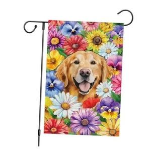 Welcome Spring Golden Retriever Dog Garden Flag 12x18 Double Sided, Burlap - Picture 1 of 7