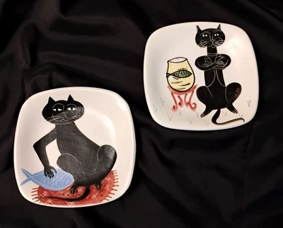 2 placas de pared vintage de mediados de siglo para gato negro hechas en Italia, ¿Alessio Tasca? Foto 1 de 4