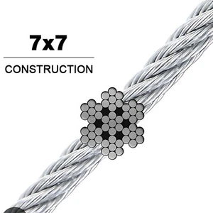 Galvanized Aircraft Cable Wire Rope 3/32" 7x7 for DIY Decking Railing System - Picture 1 of 11