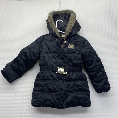 Chaqueta Juicy Couture Niños Niñas Con Capucha Cinturón Frente a Presión Negra Talla 3t Foto 1 de 4