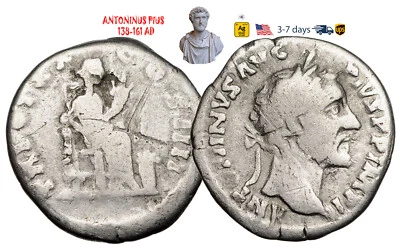 Ancient Roman Empire Coin Silver Denarius ANTONINUS PIUS 138-161 AD #32674 - Image 1 of 3