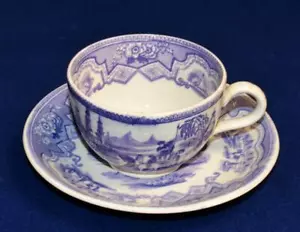 Antik 1807-27 Hackwood & Co Transferware lila Damaskus Set Tasse & Untertasse - Bild 1 von 6