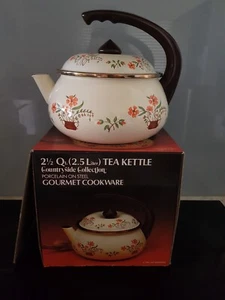 Country Style Collection Stove Top Kettle Porcelian On Steel 1984 like New Boxed - Picture 1 of 16
