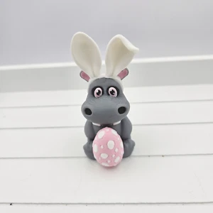 3D Printed Cute Hippo Wearing Bunny Ears Toy, Desk Buddy, Wild Pet, Easter Gift - Picture 1 of 4