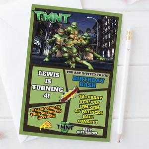 Personalisierte Teenage Mutant Ninja Turtles Geburtstagsparty-Einladungen x10 - Bild 1 von 2