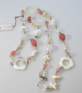Premier Designs BLUSH necklace pearl pink peach silver tone faceted NWT 36" I30 - Picture 1 of 11