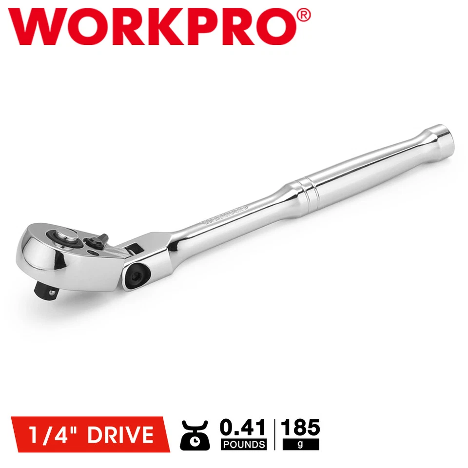 WORKPRO 1/4" Drive Flex Head Ratchet Chromium Plating Ratchet Flex Head 72-Tooth - Image 1 of 4