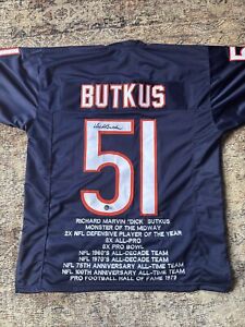 DICK BUTKUS HOF Signed/Autographed Chicago Bears Statistics Jersey Beckett/BAS🔥