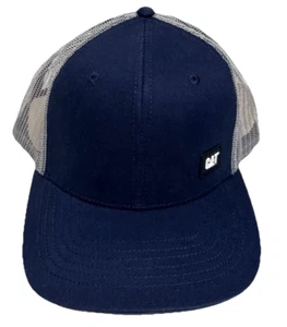 CAT Caterpillar Hat Patch Logo Adjustable Snap Back Blue Grey Color Blocked Cap - Picture 1 of 9