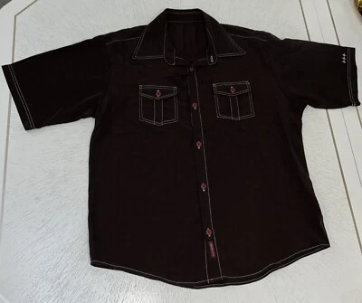 BC Ethic Mens Short Sleeve Shirt XXL Brown Pockets Retro Vtg Style Casual Poly - Image 1 of 4