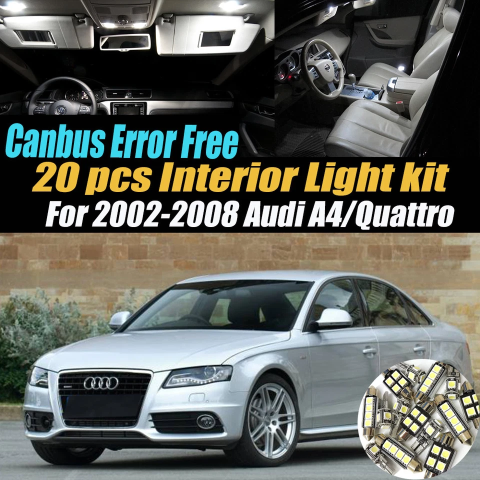 20Pc CANbus Error Free Interior LED White Light Kit for 2002-08 Audi A4/Quattro  - Image 1 of 4