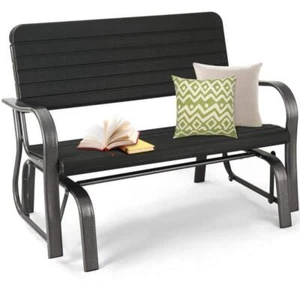 Alpulon Bench Loveseat Outdoor Patio Swing Glider 2-Person Wood Metal Black - Picture 1 of 7