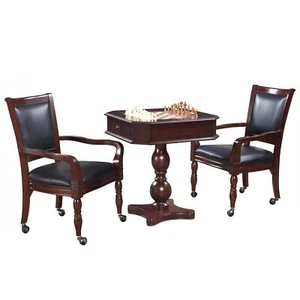 Hathaway Fortress Chess Checkers and Backgammon Pedestal Game Table Chairs Set - Picture 1 of 3
