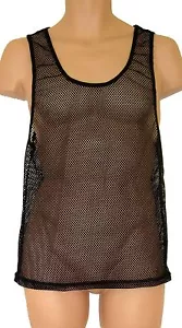 BLACK SEE THROUGH STRING GYM ACTIVE RUN MESH SLEEVELESS VEST TANK TOP M L XL - Picture 1 of 1