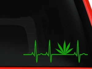 Cannabis Heartbeat MARIJUANA LEAF WEED POT- Car, Truck decal sticker 8" Green - Picture 1 of 1