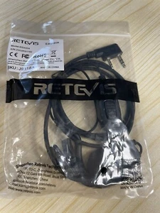 Retevis 2-Pin Ear hook Earpiece EEK004  W/ Collar Clip & PTT Button  Black - Picture 1 of 4