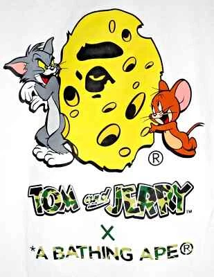 Футболка Bape x Tom Jerry A Bathing Ape размер XL мужская голова обезьяны одинарный шов футболка - Изображение 1 из 4