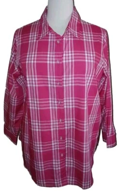 Camisa blanca rosa con botones de manga larga occidental a cuadros 1X Women Within para mujer  Foto 1 de 4