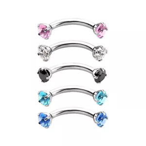1Pair Zircon Curved Steel Eyebrow Lip Ring Gem Barbell Tragus Piercing Jewelry - Picture 1 of 9