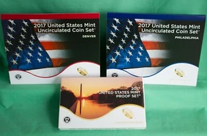 2017 Proof und unzirkuliert ZWEI jährliche US Münzstätte Münzsätze PDS 30 Münzen komplett - Bild 1 von 2