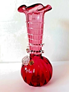 Rossi Glass Vase Wrapped Glass Leaf 8" Fair A La Main Niagara Falls,Canada - Picture 1 of 9