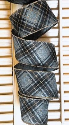 5 yd. of 2.5 " BLUE WINTER PLAID RIBBON for DOOR WREATH SWAG GARLAND MAIL rb - Image 1 of 3