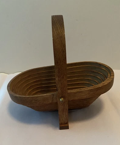 Deep Spring Studio Oval Art Wood Basket Collapsible Bowl Trivet Signed Farmhouse Cover