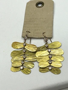 EARRINGS DANGLE GOLD DESIGN MINI RHINESTONE MULTI TIERS ANTHROPOLOGIE NWT $48 - Picture 1 of 3