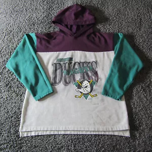 Felpa con cappuccio vintage Mighty Ducks uomo XL Anaheim made in USA colorblock anni 90 LEGGI - Foto 1 di 12