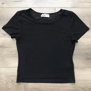 HOLLISTER Girls Blouse Size M Black Sheer Lined Short Sleeve Casual Top Party - Picture 1 of 8