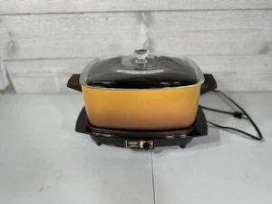Slow Cooker Crock Pot 4 qt Gold w/Glass Lid Brown Base Montgomery Ward Vintage - Picture 1 of 8