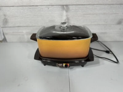 Slow Cooker Crock Pot 4 qt Gold w/Glass Lid Brown Base Montgomery Ward Vintage - Image 1 of 4