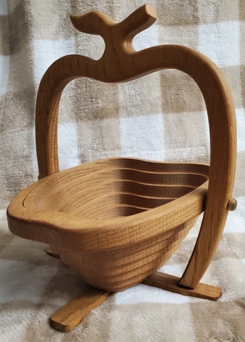 Wooden Basket Apple Shaped Collapsible Fruit Veggie Bowl Decor Cover