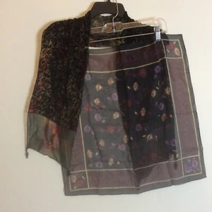 2 Beautiful Burgundy Scarves Burned Out Velvet Floral Purple Square Sheer Scarf - Picture 1 of 8