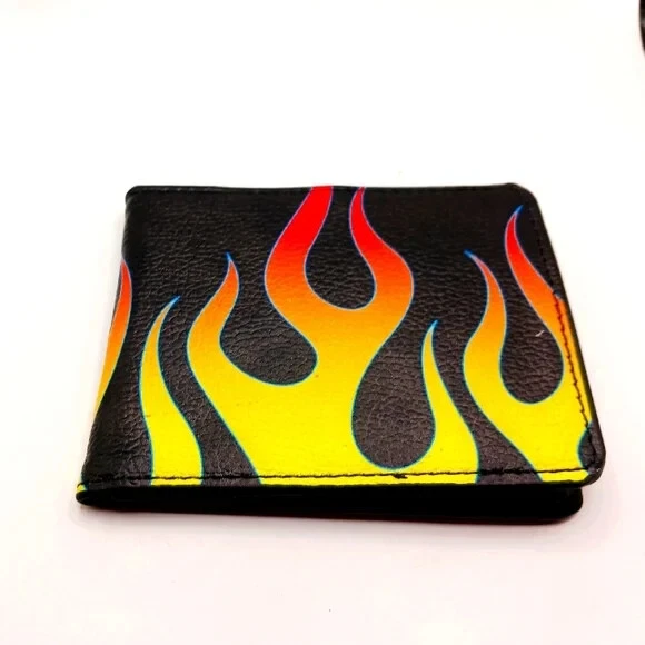 Mens Bi Fold Flames Vegan Leather -Buckle Down Made In USA - Image 1 of 4