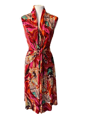 Vestido Connected Midi 12 Rosa Fuego Verde Naranja Negro Lavable Línea A Nuevo Con Etiquetas Foto 1 de 4