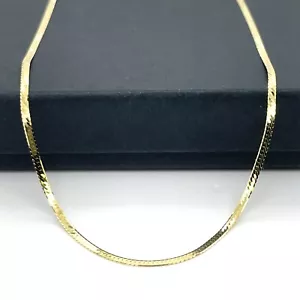 Flache Schlangenkette Halskette 9 kt Gold Glied 2 mm Damen Frauen 16 17 18 Zoll Neu - Bild 1 von 6