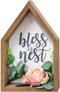 Bless This Nest Floral Holz Sitter weiß Tisch Regal Dekor 9,5" hoch - Bild 1 von 2