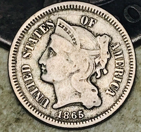 1865 Three Cent Nickel Piece 3C Circulated Civil War Date US Type Coin CC17798 Cover
