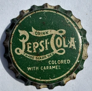 GREEN PEPSI-COLA PRE-1934 SODA BOTTLE CAP; UNUSED CORK-LINED CROWN PEPSI - Picture 1 of 8
