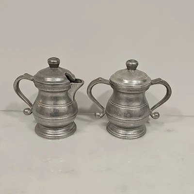 Wilton Armetale RWP Pewter Creamer & Sugar Set w Lids Rustic - Image 1 of 4