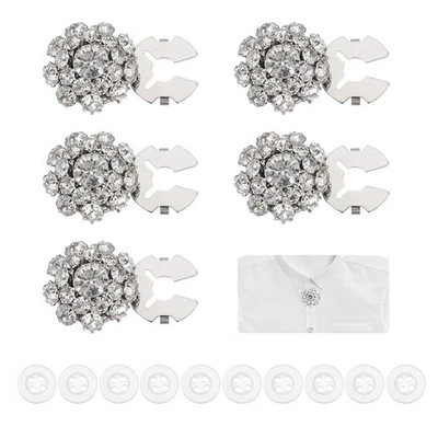 1 juego de fundas de botones de diamantes de imitación, botones de camisa desmontables, plateados Foto 1 de 4