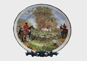 Piatto caccia volpe Royal Crownford Staffordshire Inghilterra vintage con supporto in metallo - Foto 1 di 5