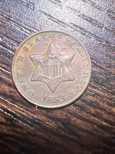 1853 3 CENT SILVER. FINE CONDITION. SCARCE. - Picture 1 of 3
