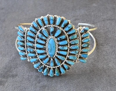 New Navajo Sterling & Sleeping Beauty Turquoise Cuff D Benally 30grams 6.25-7.25 - Image 1 of 4