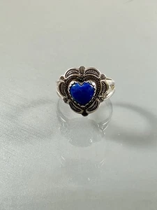 Quoc Türkis QT 925 Sterlingsilber Southwestern Stil Herz Lapis Ring Größe 9 - Bild 1 von 8